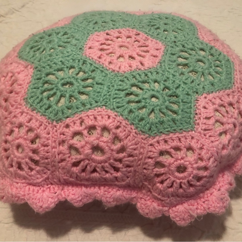 Unique Candy-hued Crocheted Throw Pillow